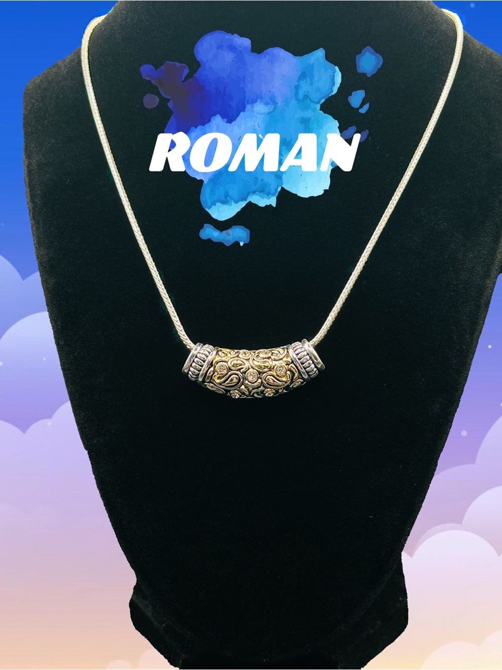 Vintage ROMAN Signed Mixed Metal Slide Necklace – Pavé Austrian Crystal